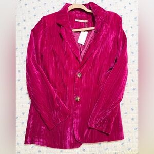 NWT Women’s Impressions Boutique Ellison Pink Magenta Velvet Blazer Small